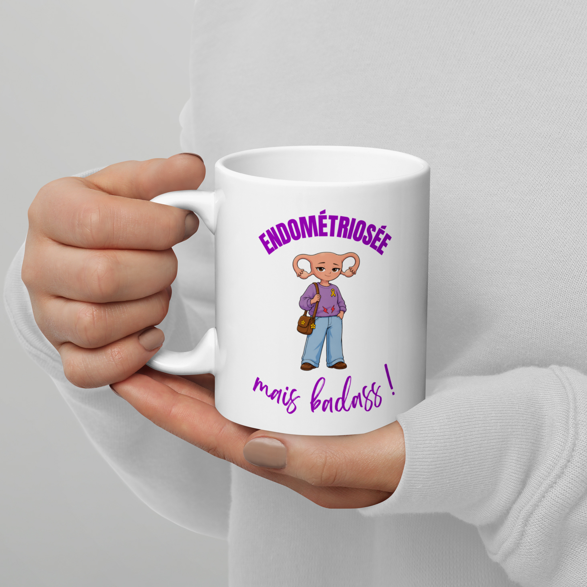 Mug Blanc « Endométriosée, mais badass ! » | Les Frondeuses
